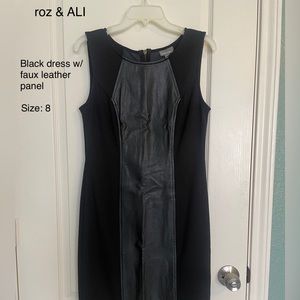 Sleeves Black Dress with Leather Panel, Size 8